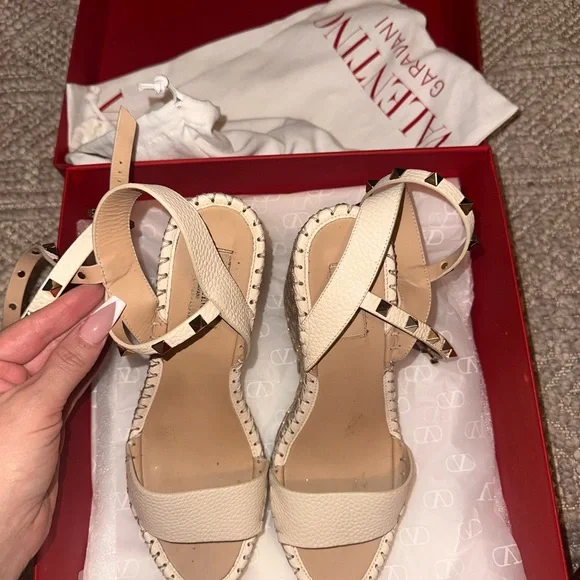 Valentino Garavani Beige and Brown Wedge Sandals
